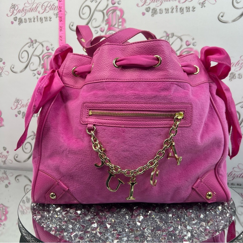 JUICY Couture bag daydreamer brand new chain Pink Suede Drawstring bag purse - Picture 2 of 12